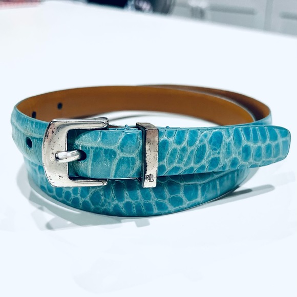 Lauren Ralph Lauren Accessories - Lauren Ralph Lauren VTG Turqoise Reptile Croc Snake Print Italian Leather Belt S